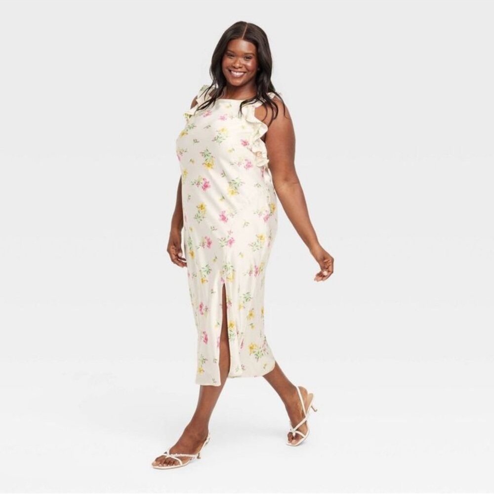 A New Day Cream Floral Midi Dress